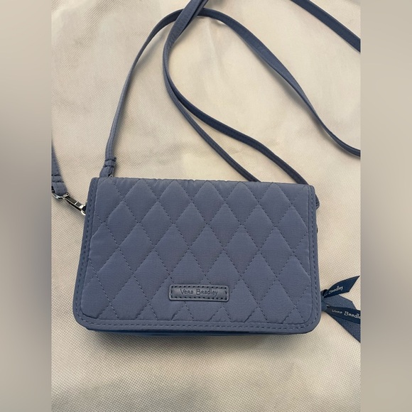 NWOT Vera Bradley RFID 3-in-1 Crossbody Bag in Microfiber Blue/Grey - Picture 3 of 11
